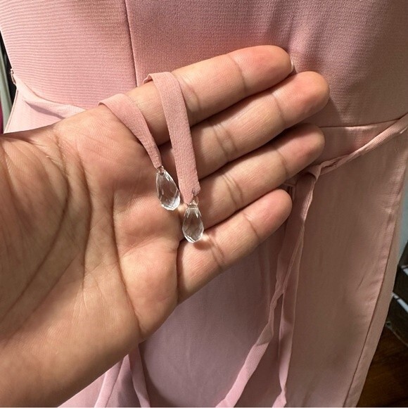 AFTER SIX RUFFLED BACK CHIFFON DRESS WITH JEWELED SASH IN DESERT ROSE Size 2R - Picture 7 of 10